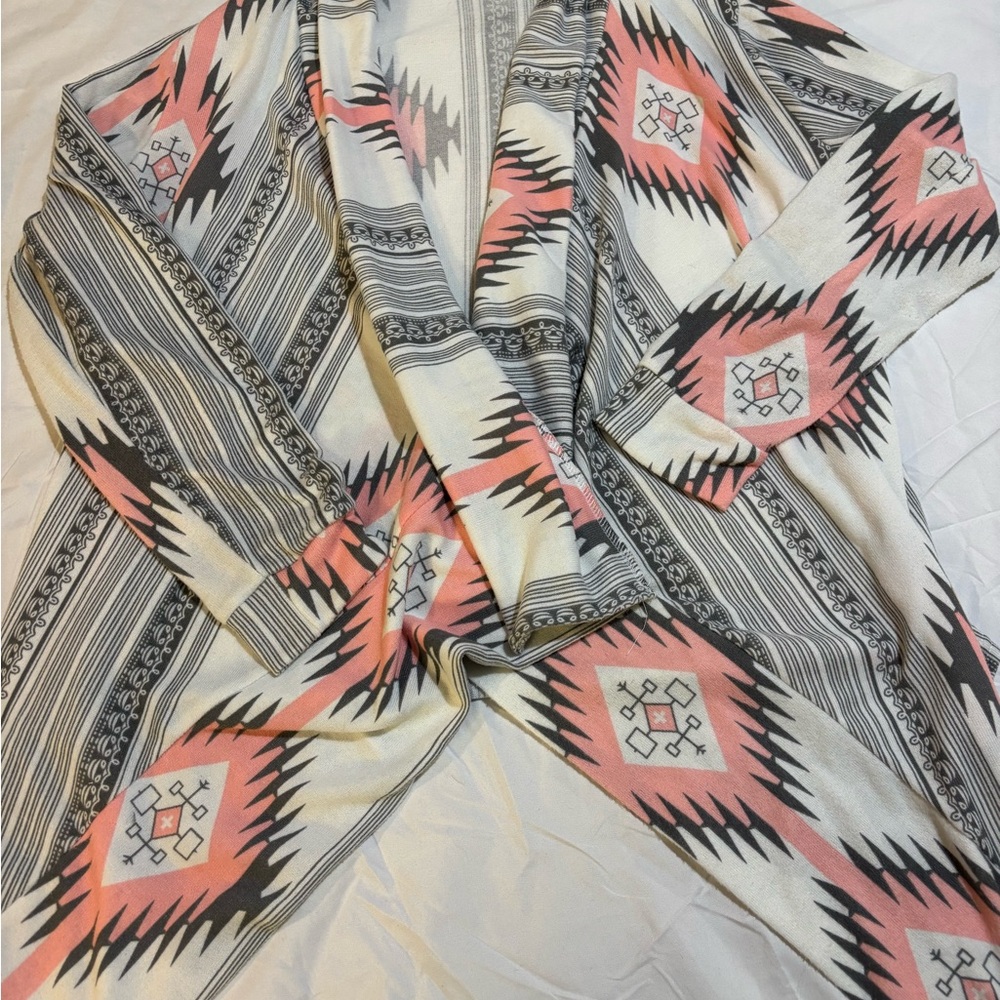 Tribal Patterned Cardigan in Pink and Gray